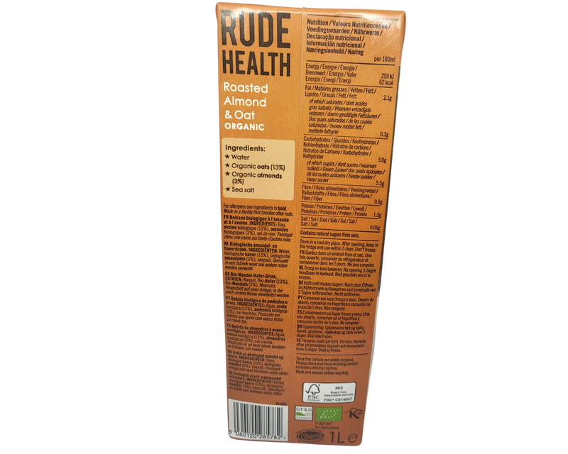 RUDE HEALTH Roast Almond & Oat Drink Organic 1ltr